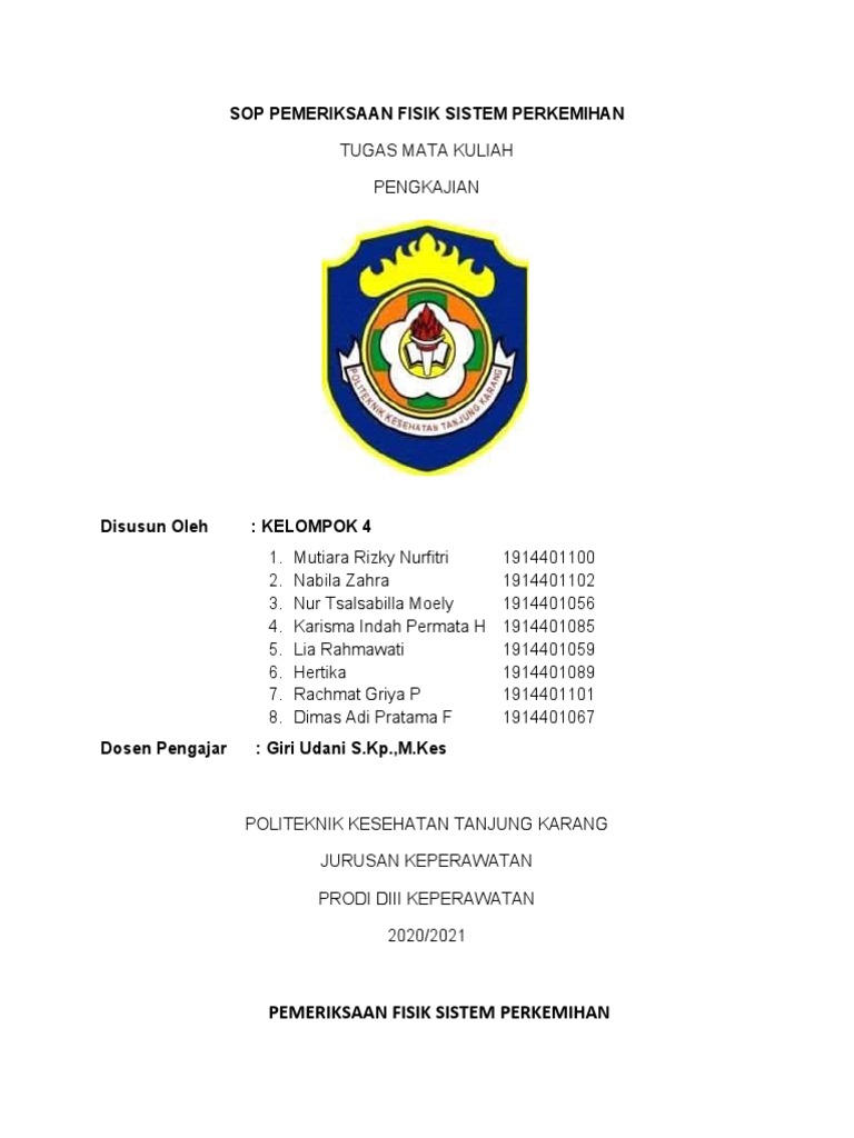 Kel4 Sop Pemeriksaan Fisik Sistem Perkemihan