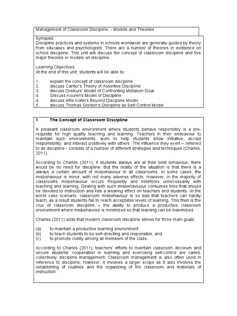 Classroom Discipline Models Explained | PDF | Reinforcement | Teachers
