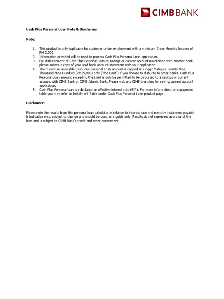 Cimb Cashpluspersonalloan Disclaimer Pdf