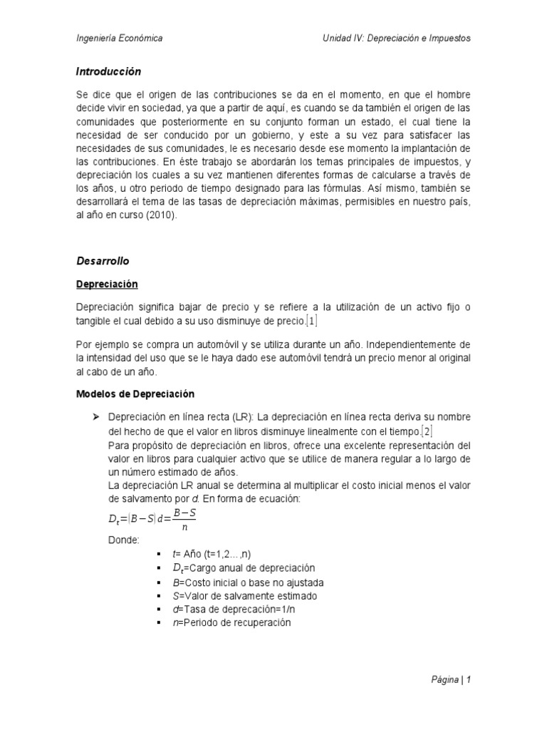 Depreciación e Impuestos en Ingeniería Económica | PDF | Impuestos ...