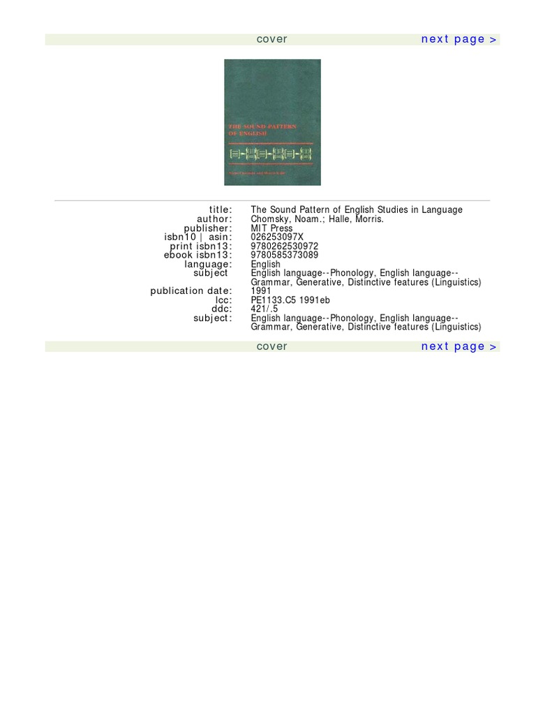 The Sound Pattern of English - Noam Chomsky PDF | PDF