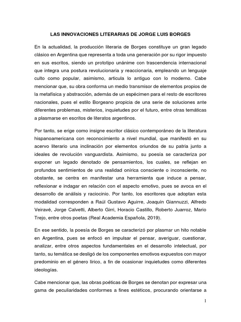 Las Innovaciones Literarias de Jorge Luis Borges, ensayo de José