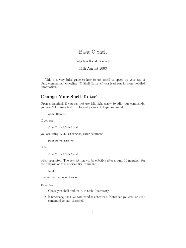 Basic C Shell: Change Your Shell To TCSH | PDF | Command Line Interface ...