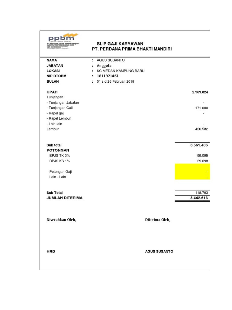 Slip Gaji Driver Agus Susanto PDF PDF