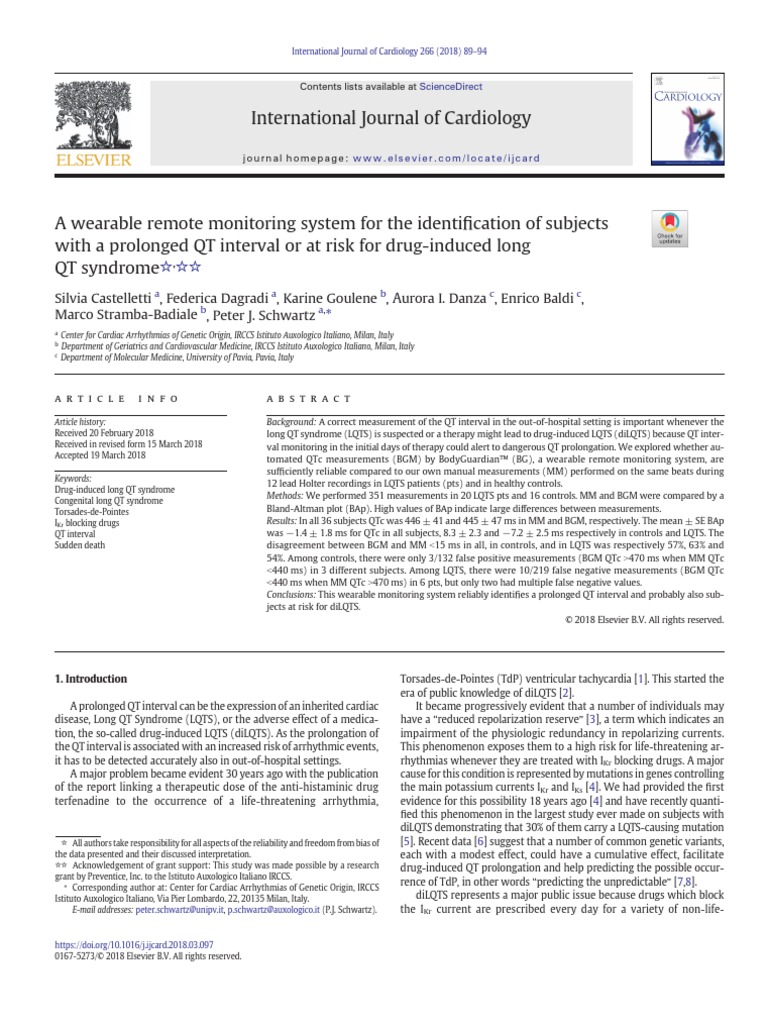 A Wearable Remote Monitoring System For The Identification Of Subjects With A Prolonged Qt Electrocardiography Cardiology