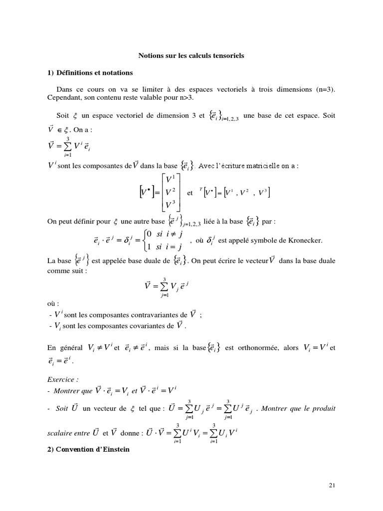 Tenseurs d'ordre 2 et divergence | PDF | Tenseur | Base (algèbre linéaire)