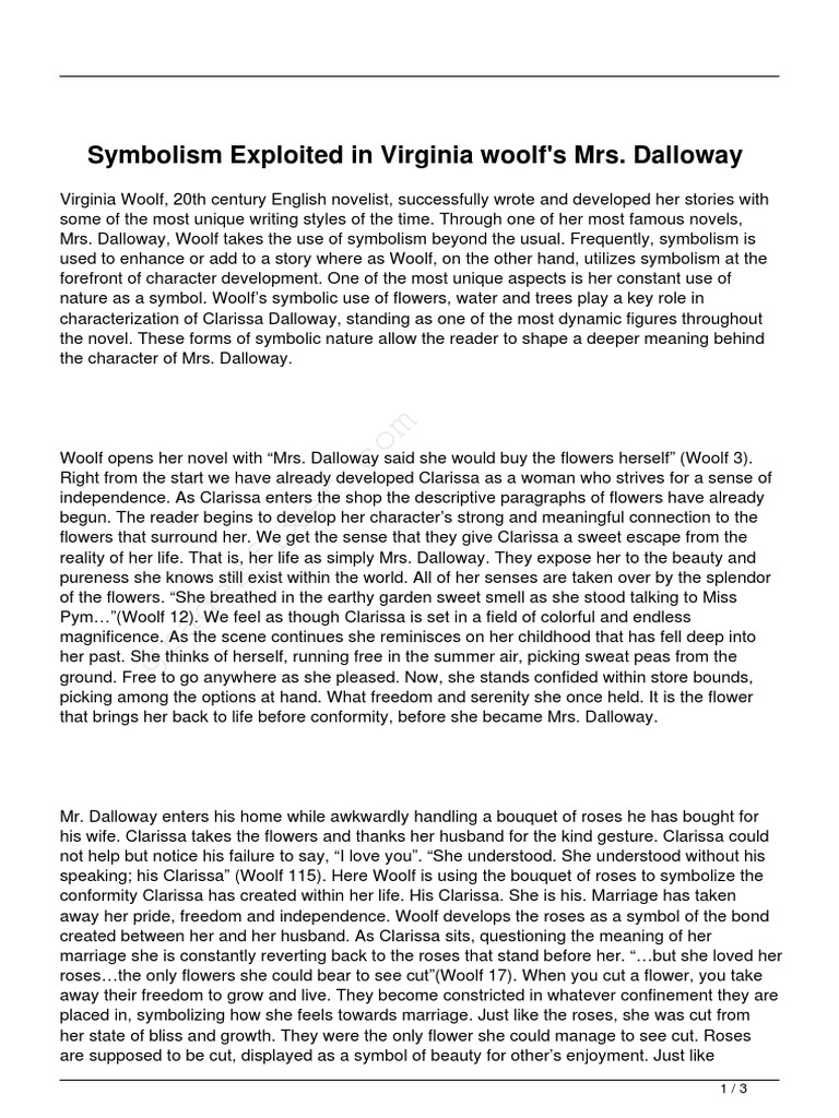 Virginia Woolfs Use of Symbolism in Mrs Dalloway PDF Mrs Dalloway