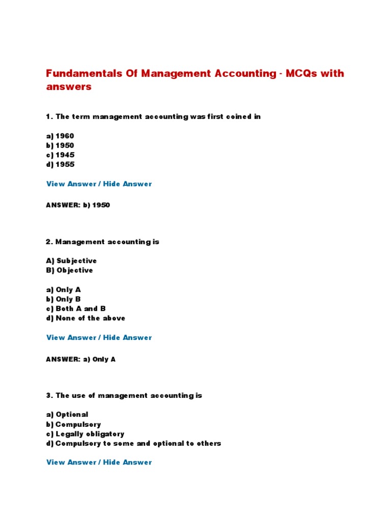 Fundamentals of Management Accounting | PDF | Financial Accounting ...