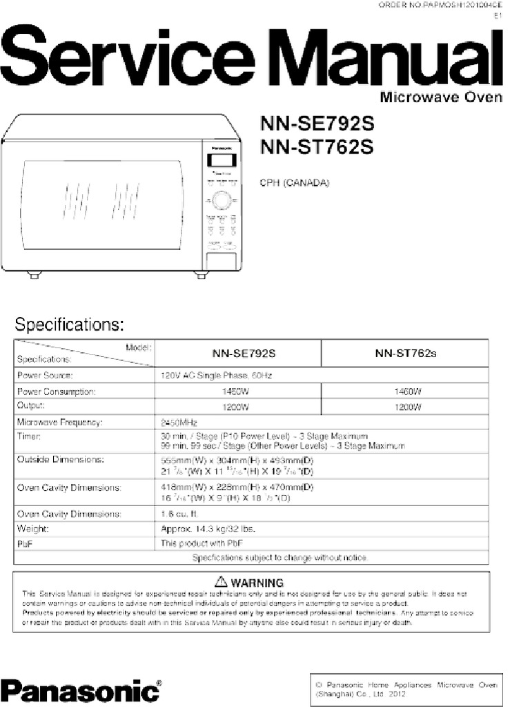 Panasonic Inverter Microwave Manual | PDF | Power Supply | Power Inverter