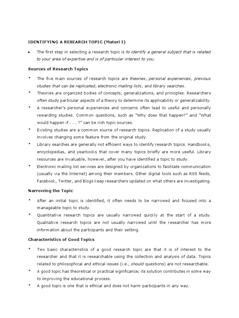 Identifying A Research Topic PDF | PDF | Hypothesis | Qualitative Research