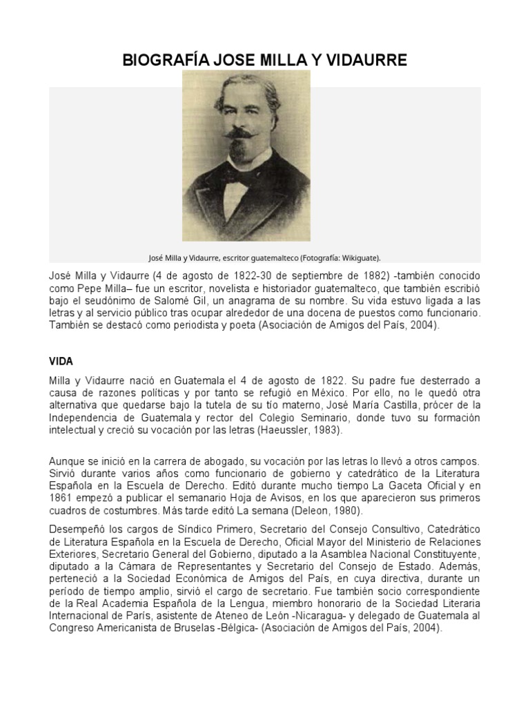 Biografía Jose Milla y Vidaurre PDF Guatemala