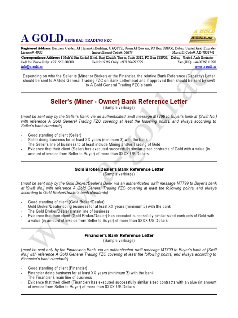 Gold Trading Bank Reference Guide | PDF | Dubai | Broker