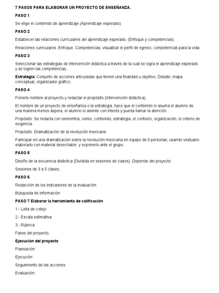 7 Pasos para un Proyecto de Enseñanza | PDF | Educación Secundaria ...