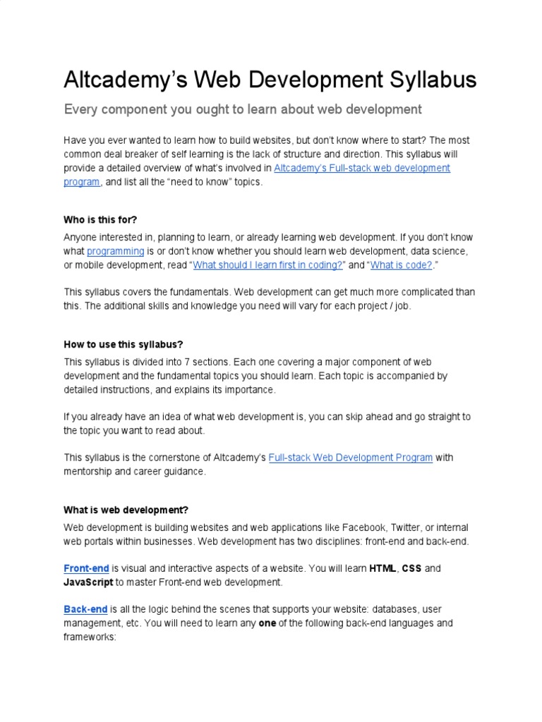 Altcademy S Web Development Syllabus | PDF | Object Oriented ...
