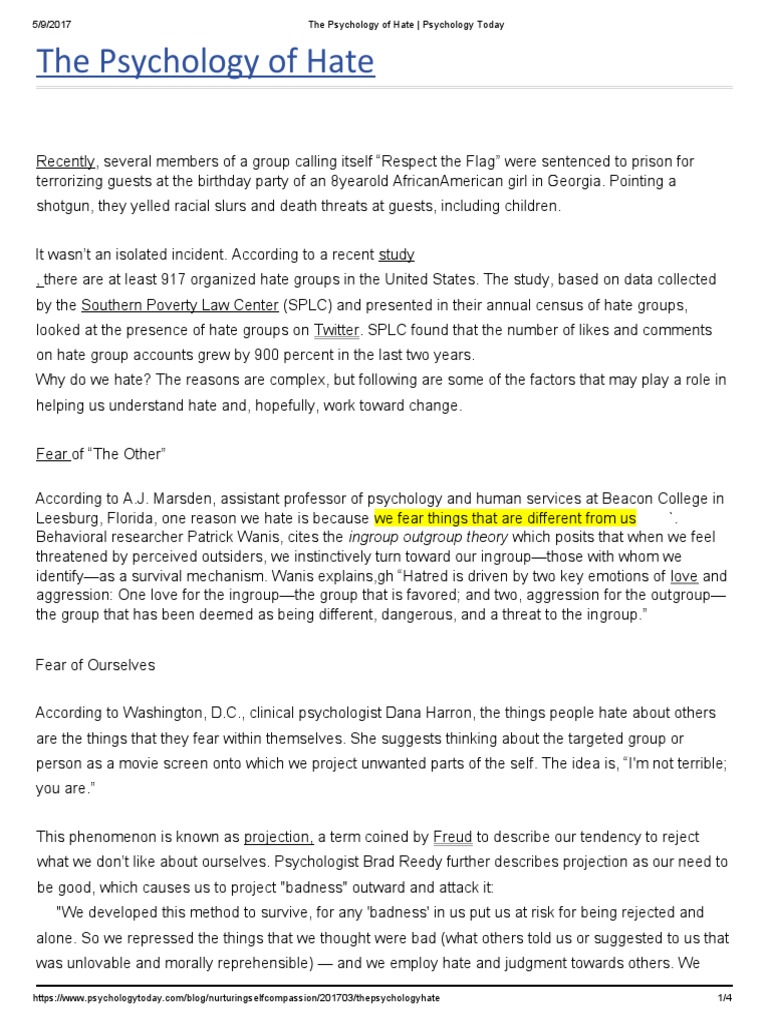 HATE DEFINITION PSYCHOLOGY intelligence overview