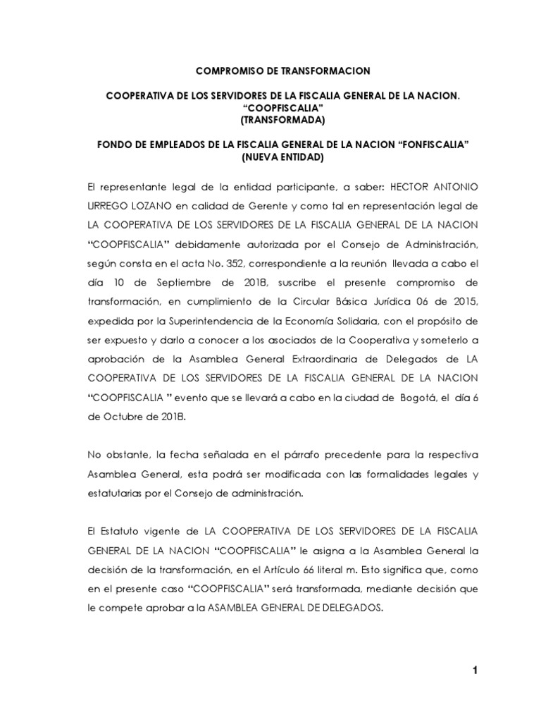 Transformación de COOPFISCALIA a FONFISCALIA | PDF | Cooperativa ...