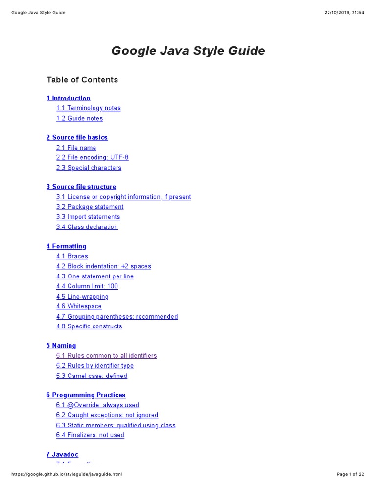 Google Java Style Guide PDF | PDF | Method (Computer Programming ...