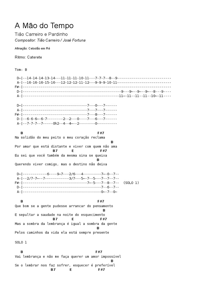 A Mão Do Tempo - Tião Carreiro e Pardinho - Cifras de Viola | Download ...