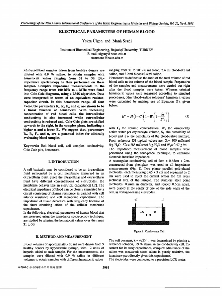 Electrical Properties of Human Blood PDF Electrical Impedance