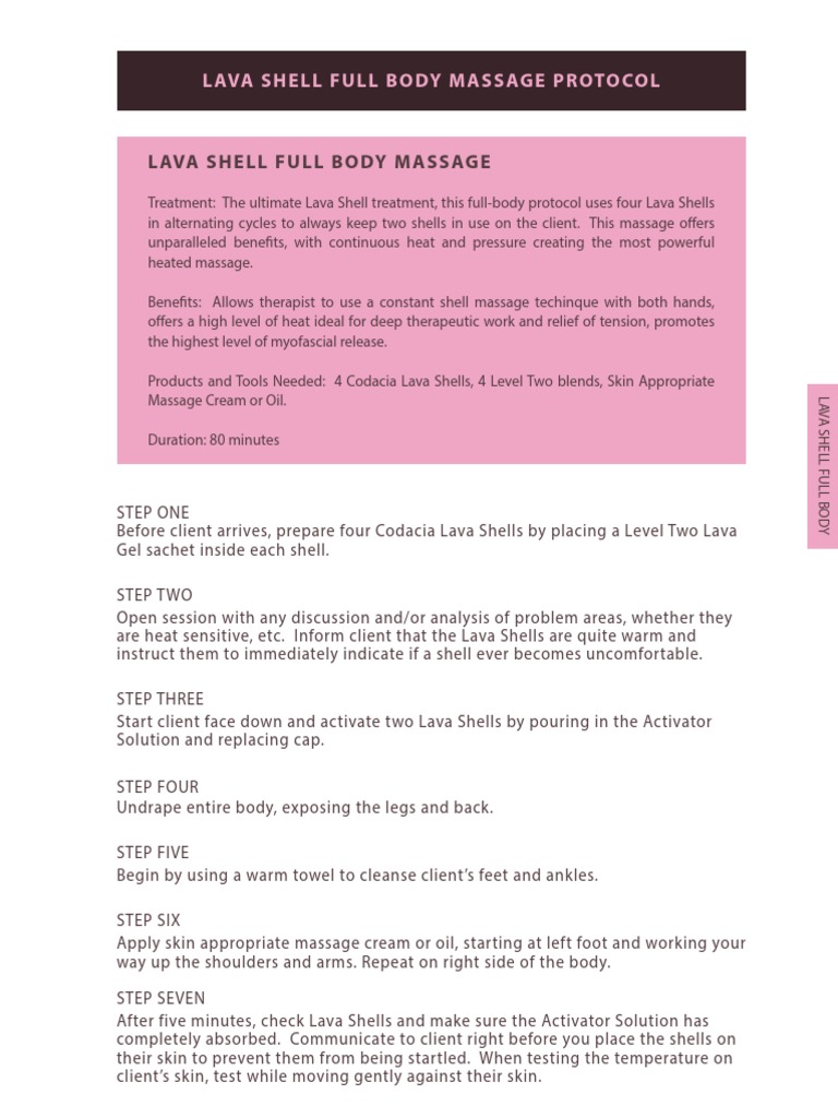 Lava Shell Training Manual Full Body Massage 80 Minutes-1 | PDF ...