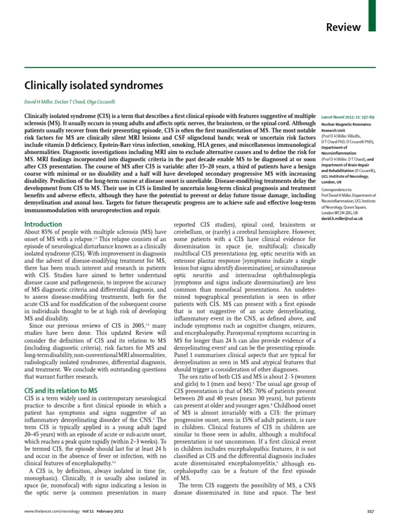 Clinically Isolated Syndromes PDF Multiple Sclerosis Resonance Imaging