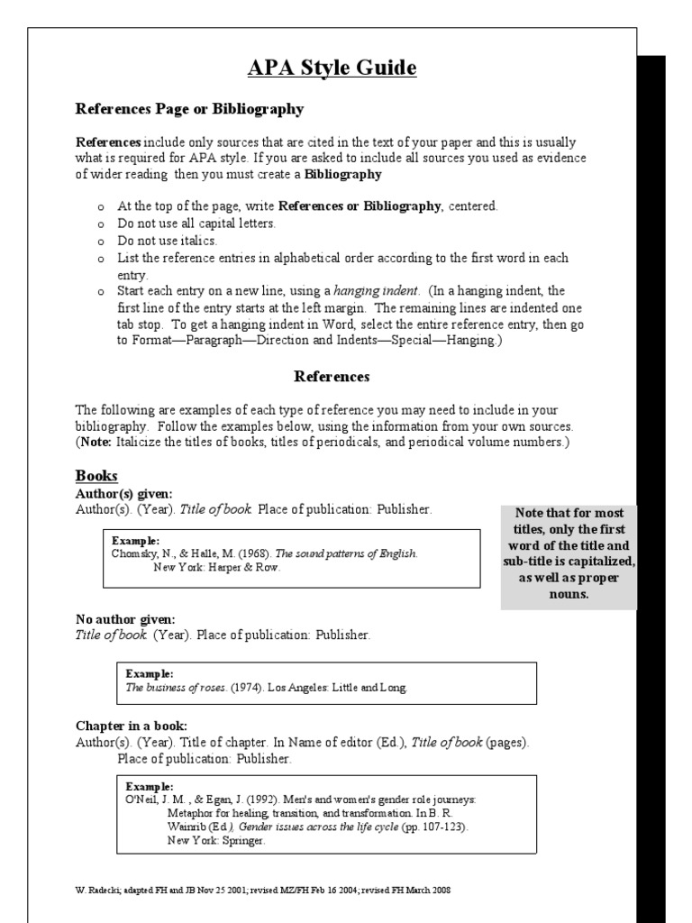 APA Style Guide: References Page or Bibliography | PDF | Written ...