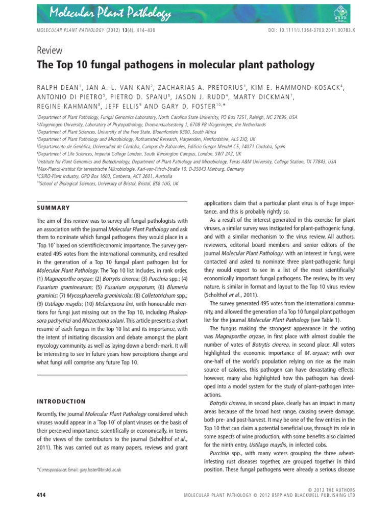DEAN Et Al-2012-Molecular Plant Pathology | PDF | Fungus | Plant Pathology