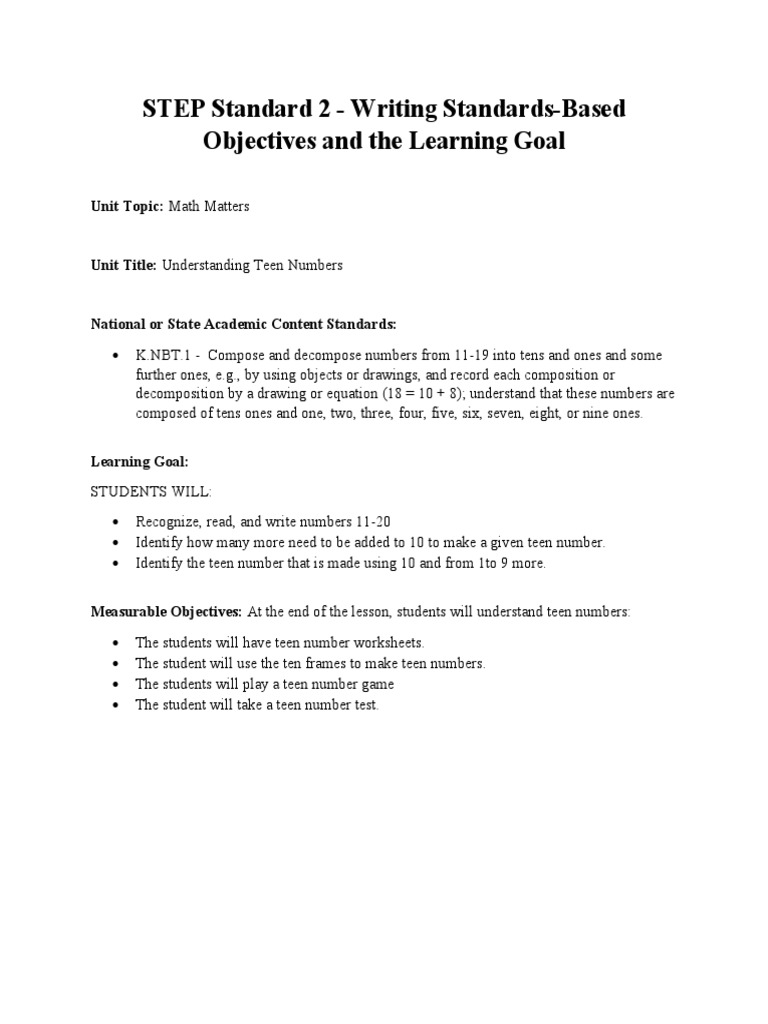 Step Standard 2 - Writing Standards-Based Objectives and The Learning ...