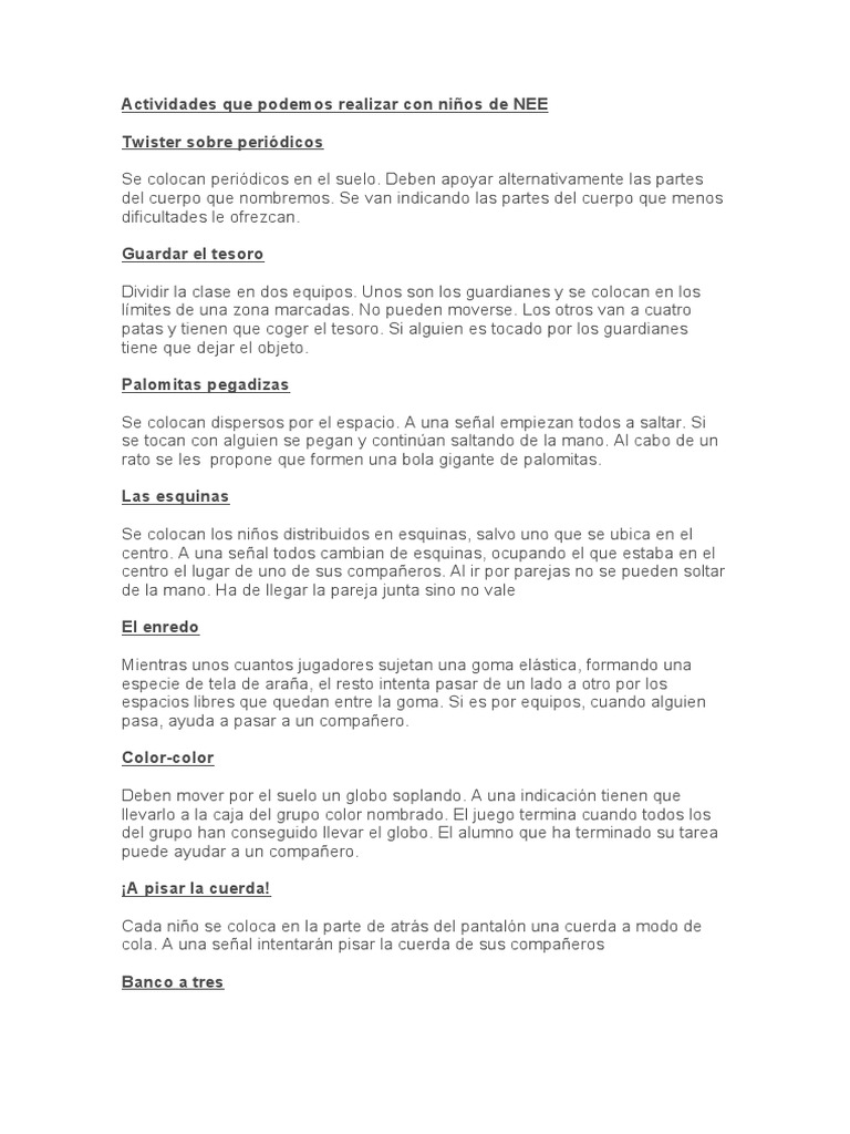 Actividades Que Podemos Realizar Con Niños de NEE | PDF | Ocio | Deportes