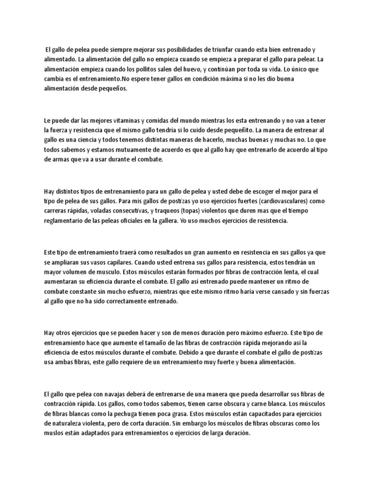 Entrenamiento Del Gallo De Pelea Pdf Pollo Contracción Muscular
