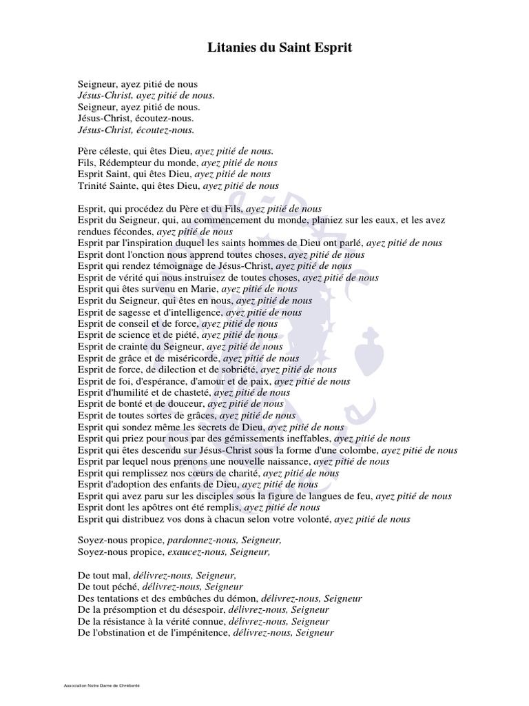Litanies Du Saint Esprit PDF PDF SaintEsprit Jésus