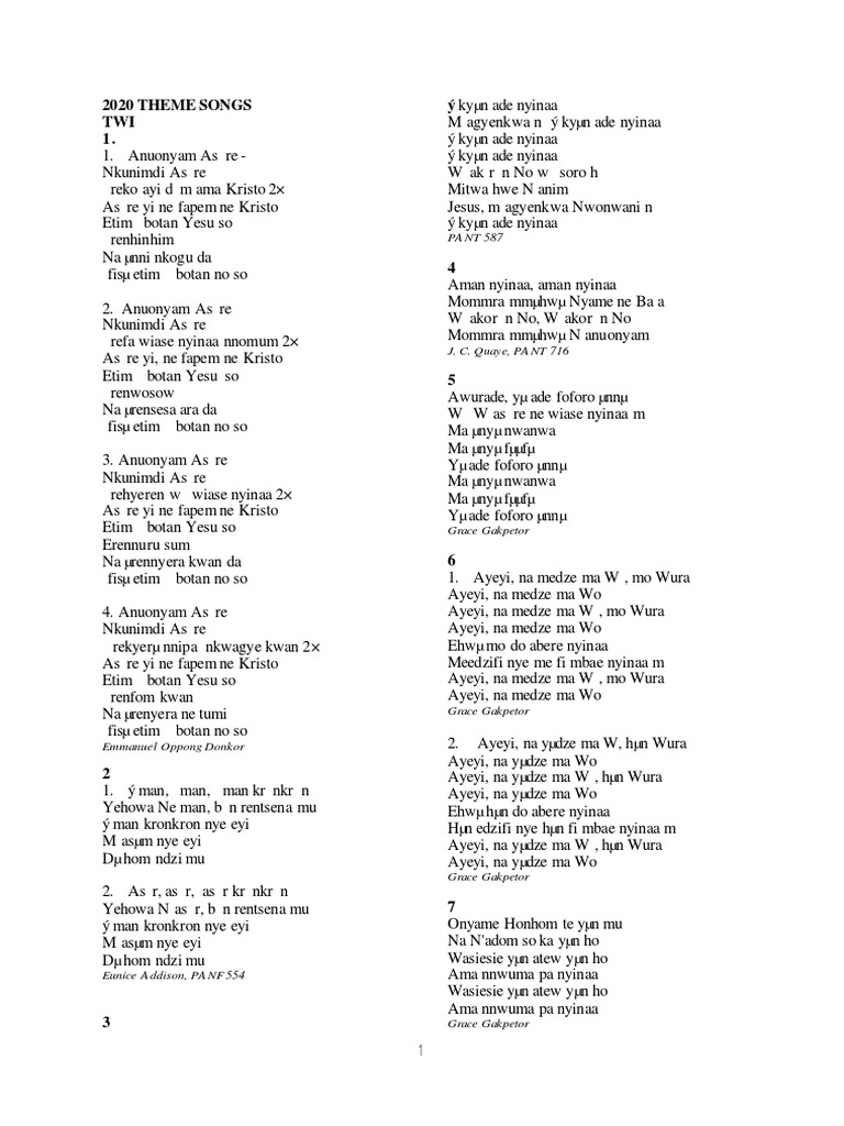 Theme Songs 1 Pdf Anointing Pentecost