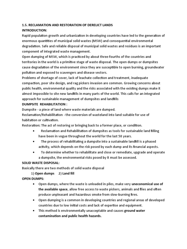 Reclamation of Derelict Lands | PDF | Landfill | Municipal Solid Waste