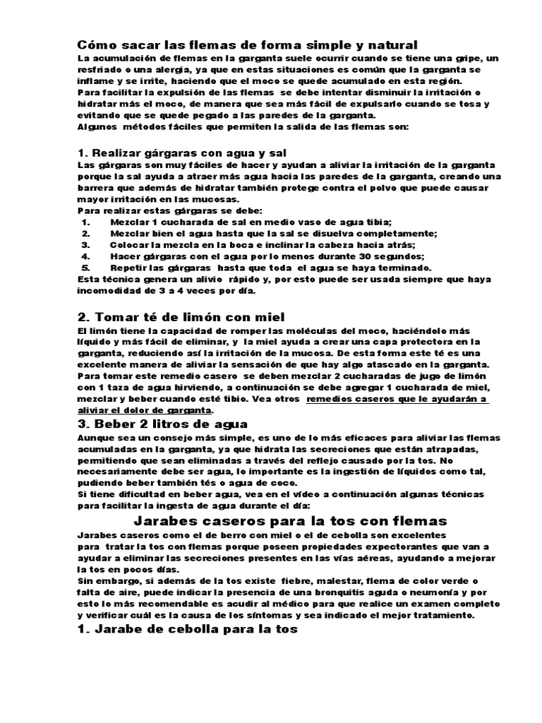 C mo sacar las flemas de forma simple y natural resfriado comun tos