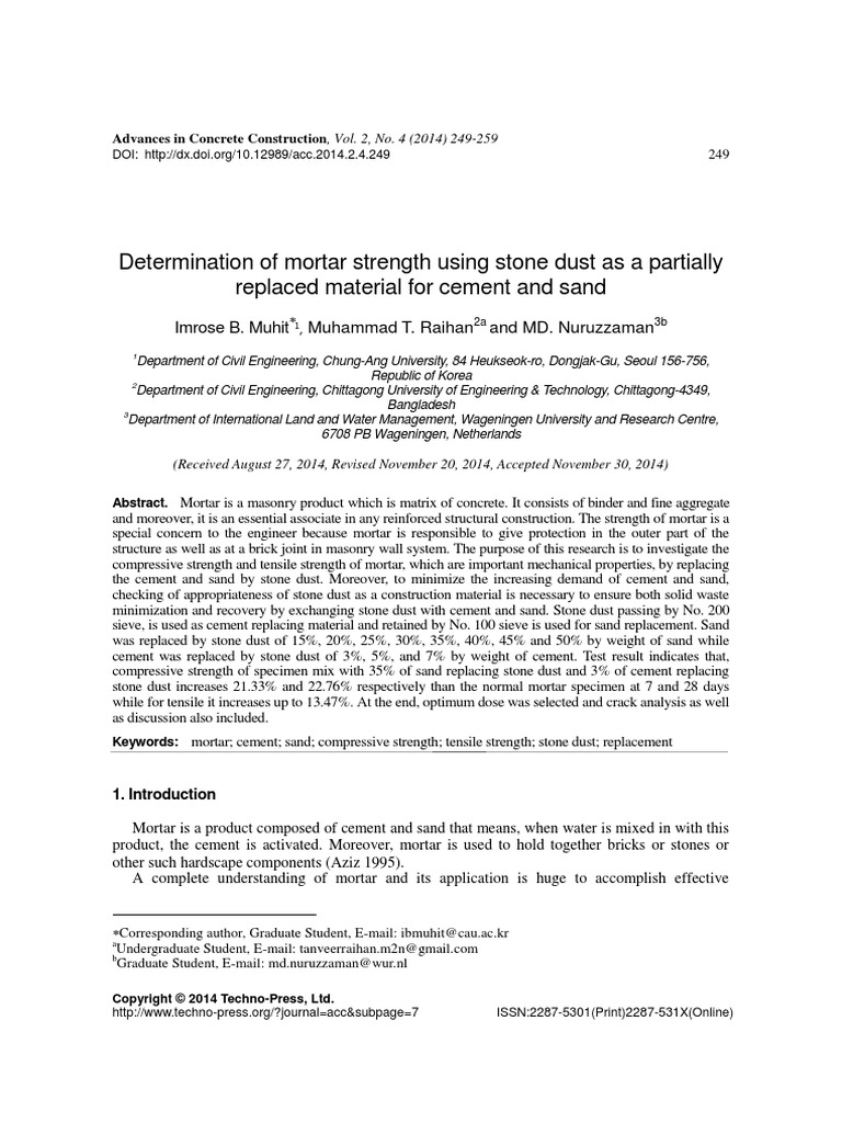 Mortar Strength Using Stone Dust PDF PDF Fracture Mortar (Masonry)
