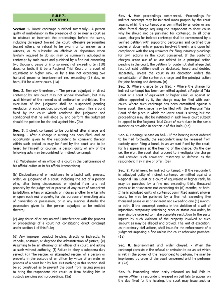 RULE 71 - Contempt | PDF | Contempt Of Court | Bail