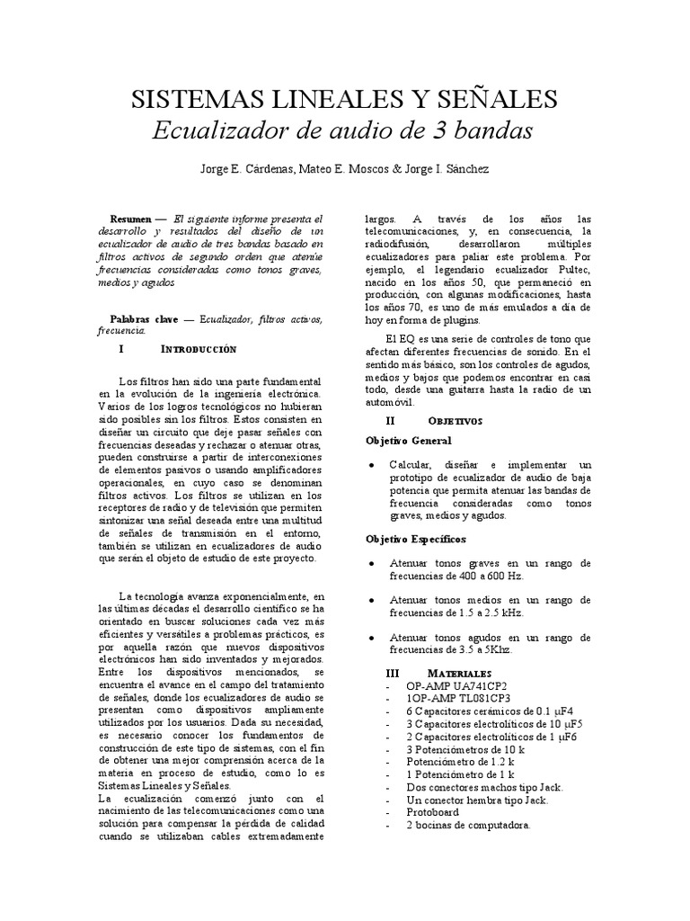 Ecualizador de Audio de 3 Bandas | PDF | Filtro electronico ...