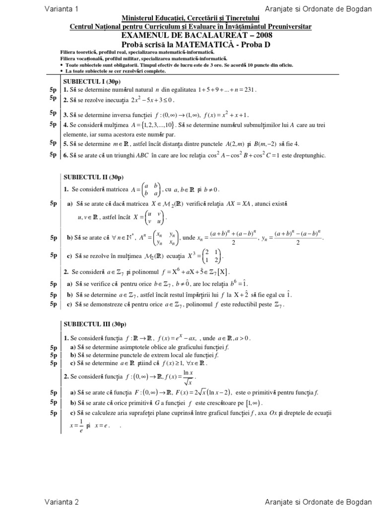 Subiecte Mate | PDF