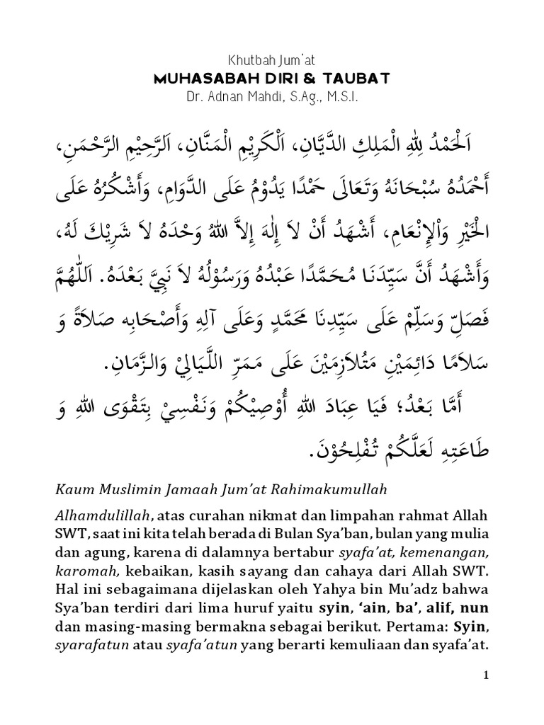 Khutbah Jum At Muhasabah Diri Taubat