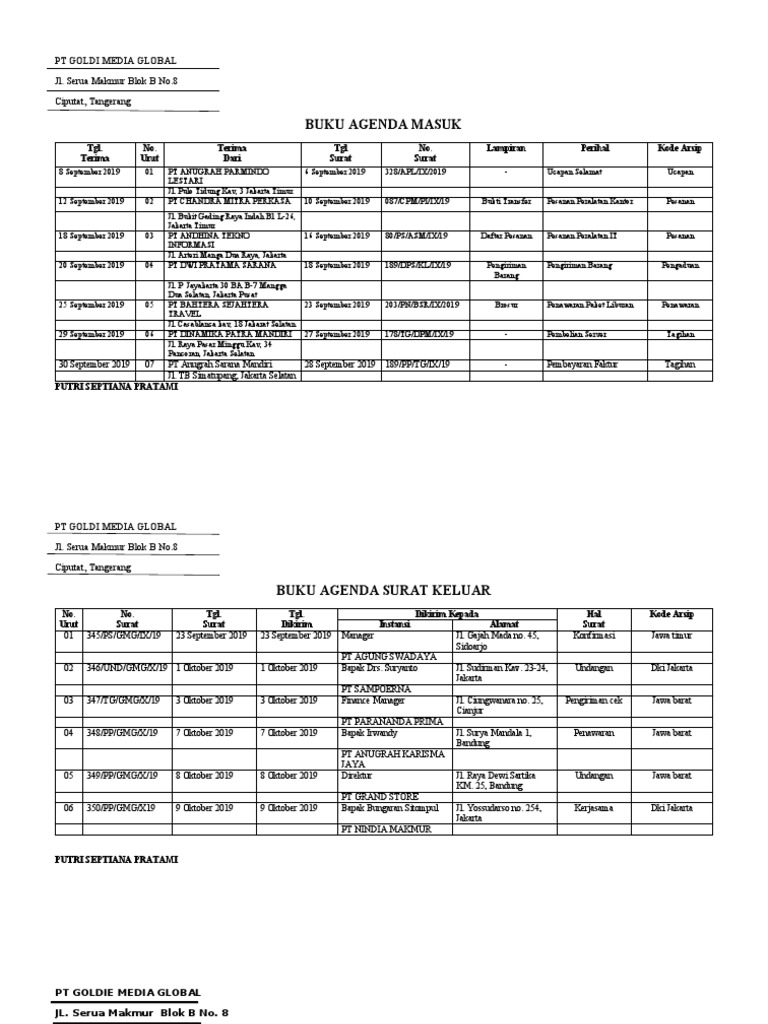 Contoh Buku Agenda