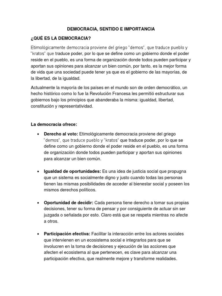 Definición e Importancia de la Democracia | PDF | Democracia ...