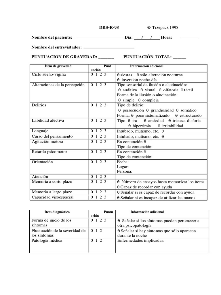 Escala DRS-R-98 para Delirium | PDF | Memoria | Engaño