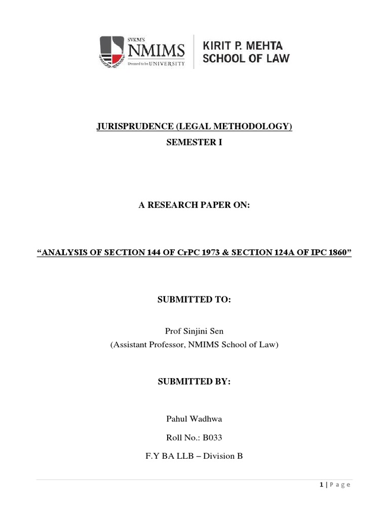 ANALYSIS OF SECTION 144 OF CRPC 1973 & SECTION 124A OF IPC 1860 | PDF ...