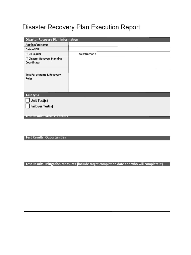 DR Test Report Template  PDF Within Test Result Report Template