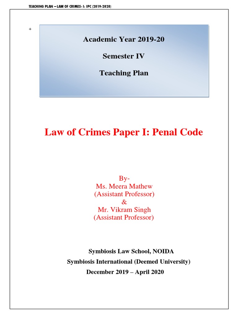 TP - Law of Crimes Paper IPenal Code - December'19-April'20 | PDF ...