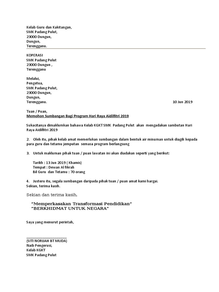 Surat Sumbangan Koperasi Untuk Hari Raya Pdf