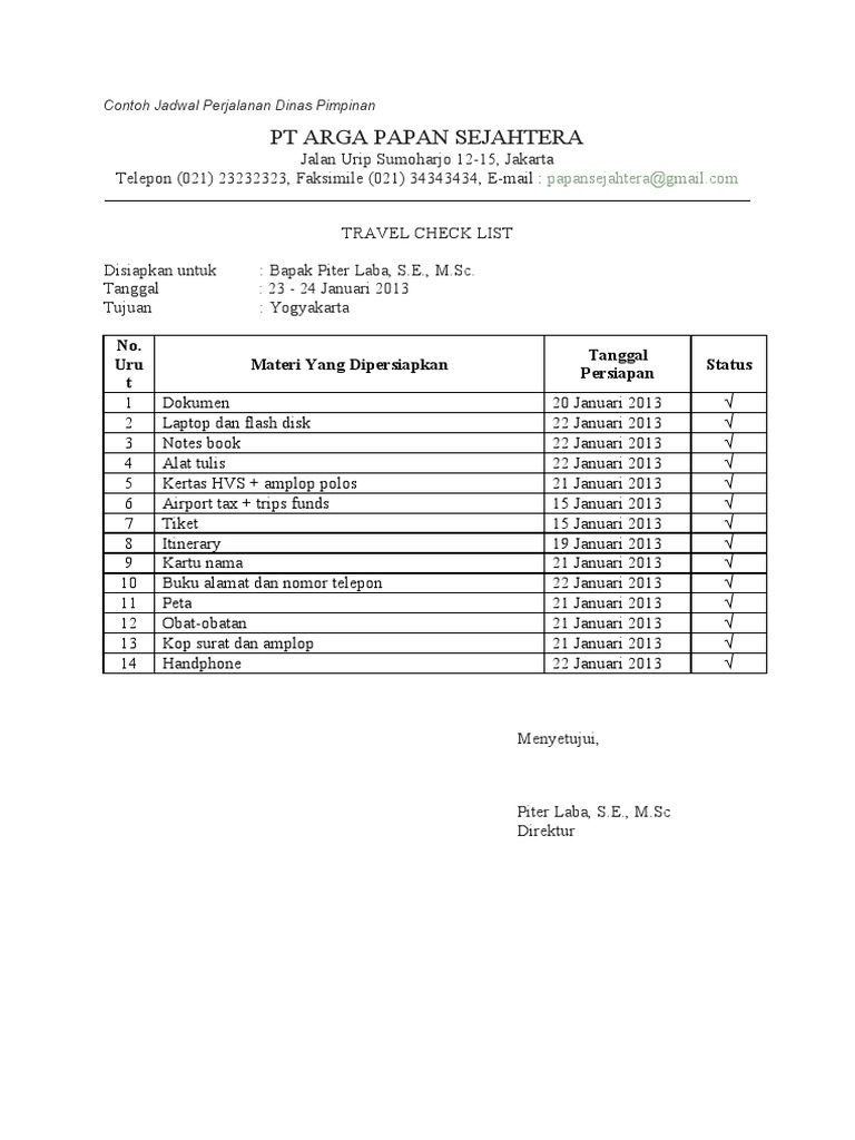 Contoh Jadwal Perjalanan Dinas Pimpinan Pdf