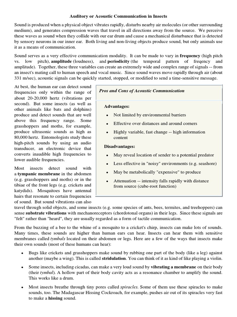Lecture No.17. Auditory or Acoustic Communication in Insects PDF | PDF ...