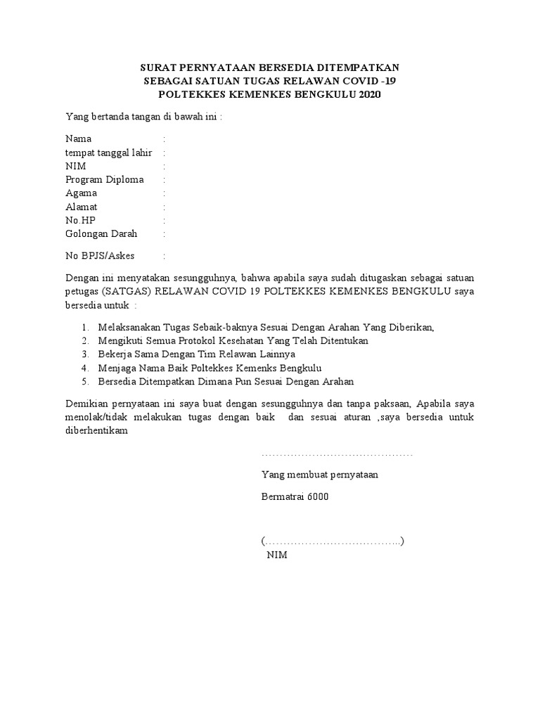 Surat Pernyataan Orangtua Covid 19