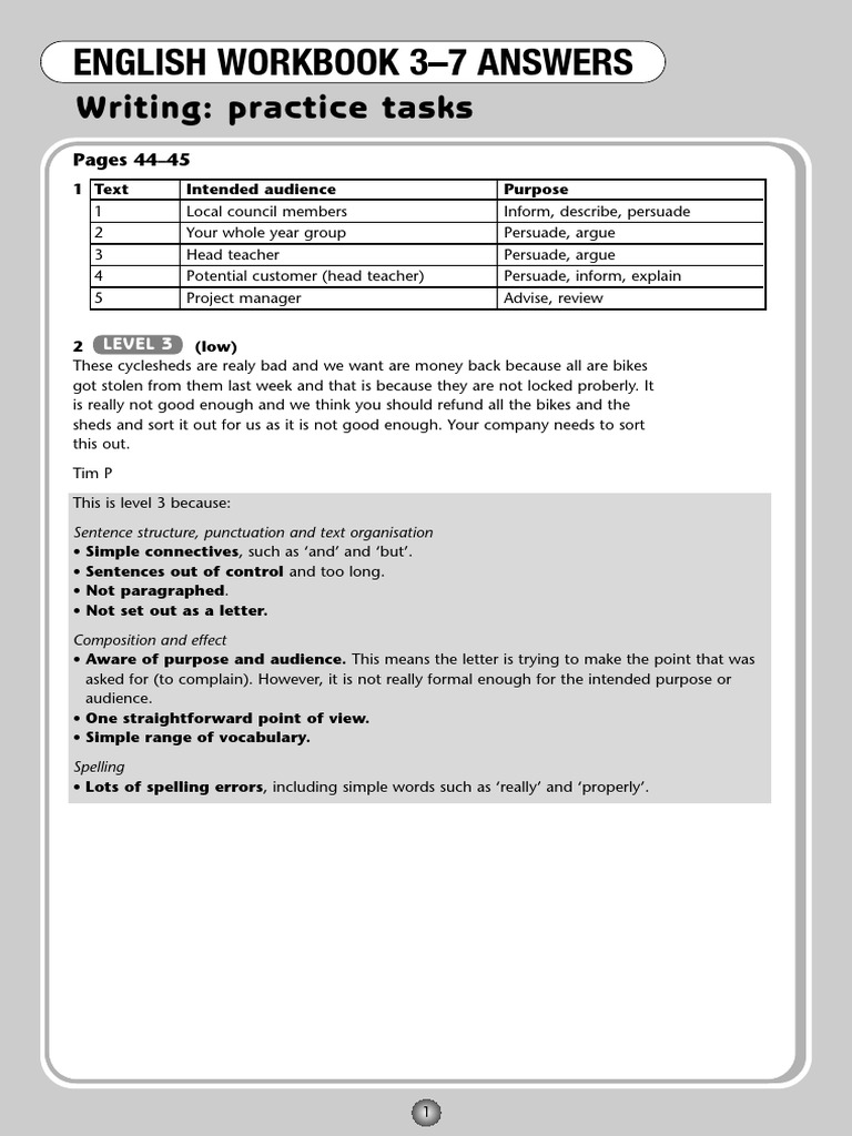 KS3 English Levels 3-7 Answers Writing (Pre 2009) PDF | PDF | Narrative ...